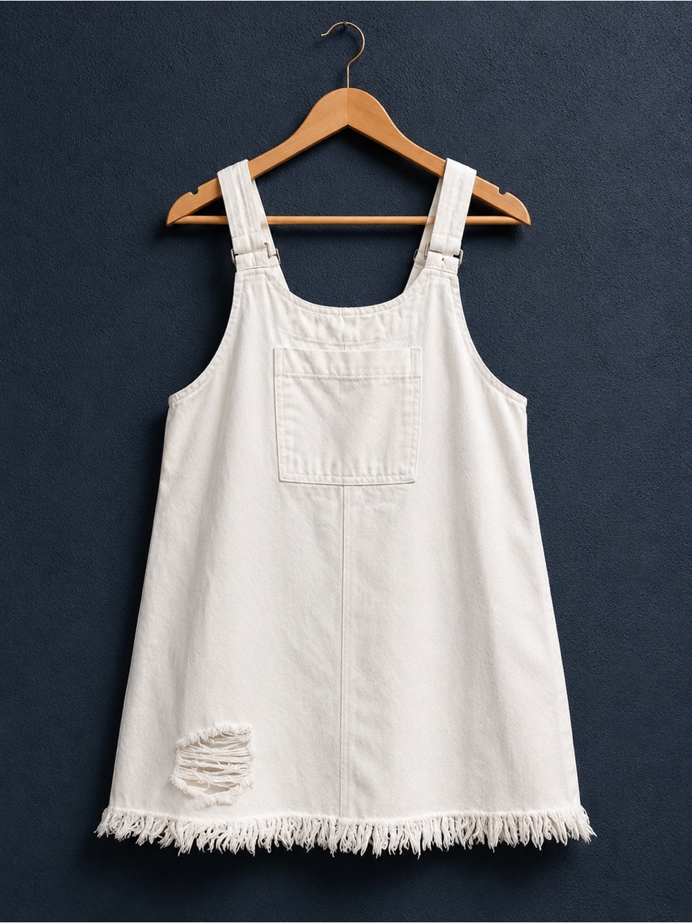 Some Days Lovin • White Coastal Overall Mini Dress • Distressed